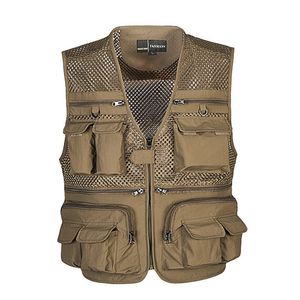 Men's Vests Unloading Men's Vest Tactical Webbed Gear Coat Summer Pographer Waistcoat Tool Many Pocket Mesh Work Sleeveless Jacket Male 230506