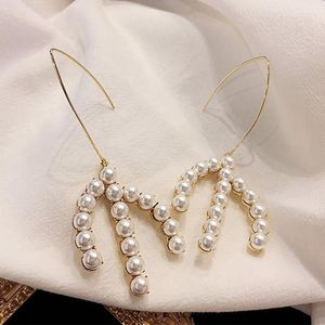 Studörhängen Fashion Imitation Pearl Tassel Long Women Bohemian Eartrop Gold Color Earring Wedding Statement Smycken Partihandel