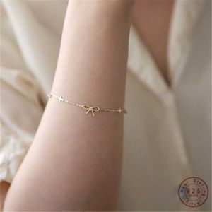 Charm Bracelets 925 Sterling Silber 14 Karat vergoldet Zirkon Armband für Frauen Einfaches Temperament Twist Bow Star Armband Schmuck AA230506