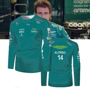 Men's T-Shirts High Quality Aston Martin 2023 Uniform T-shirt F1 14 Alonso Long-sleeved Formula One Racing Suit MOTO Shirt Men's Tees Oversized