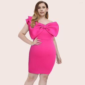 Plus Größe Kleider Frauen Sexy Single Schulter Bogen Backless Abendkleid Große Weibliche Einfarbig Elegante Party 2023