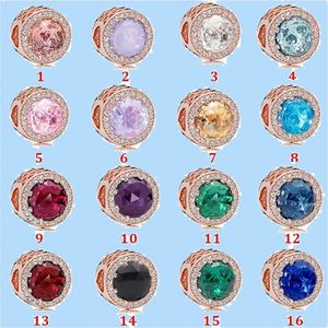 925 Silber Perlen Charms passen Pandora Charm Opal Roségold Pink Blau Serie String Anhänger Perlen Love Heart Blue Crysta Charm für DIY