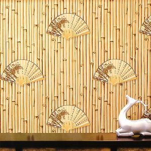 Papéis de parede Fã chinês Fã 3D Papel de parede Estudo do chá de chá de fundo EL Decoração doméstica Decoração de bambu japoneses Adesivo de parede de PVC clássico