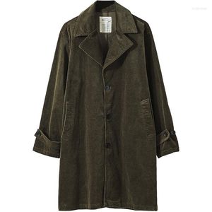 남자 트렌치 코트 코트 코트 코듀로이 녹색 느슨한 핏 미드 길이 비즈니스 캐주얼 신사 재킷 가을 겨울 마모