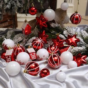 Decorazione per feste Ornamenti natalizi con fiocchi di neve dipinti a forma di stella a cinque punte Set di ornamenti per casette -40