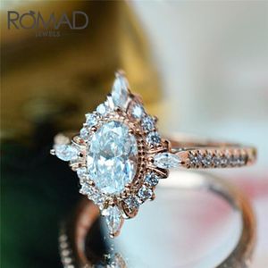 Ringos de cluster Romad moda clear cz stone noivado anel