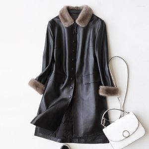 Casaco de couro feminino genuíno Winter Women Collar Sheepskin Coat Korean Vintage Feminino Down Jackets G1749 My2023