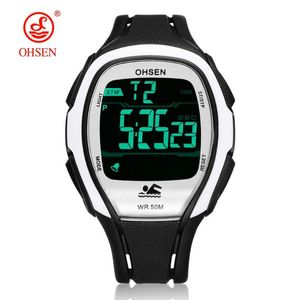 Principal de pulso Digital LCD Mens Presentes 50m Data de borracha Data de borracha StopWatch White Fashion Outdoor Sport Watch