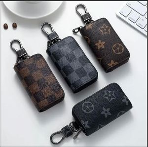 PU Leather Bag Keychains Car Keys Holder Key Rings Black Plaid Brown Flower Pouches Pendant Keyrings Charms for Men and Women Gifts 4 colors.