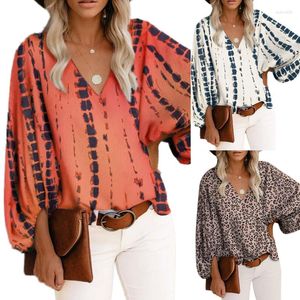 Women's Blouses Women's Relaxed-Fit Lantern Sleeve Tops Summer V-Neck Printed Tunic T-Shirt Fashion Comfortable Cotton Shirts N7YE