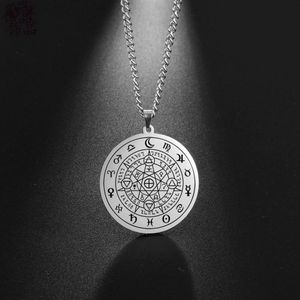 Pendant Necklaces Vintage Scripture Heptagram Round Stainless Steel Laser Marking NecklacePendant