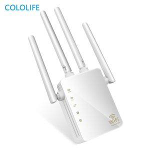 Routrar 300/1200 Mbps Dual Band AC Wireless 2.4G / 5G WiFi Repeater 4 High Antennas Bridge Router Signalförstärkare Knoppad åtkomstpunkt 230506