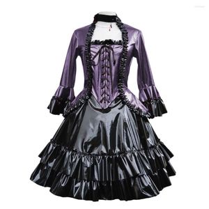 Women's Jackets Womens Luxury Shiny PVC Leather Ruffled Court Vintage Flare Sleeve Swallow-Tailed Coat Renaissance Gown Princess Costume