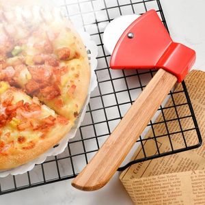 Rostfritt stål Pizza Cutters PASIRY ROLLER AXE-formad pizzaslicer med bambuhandtag Pizza Knife Wheel Scissor Kitchen Tools Tools