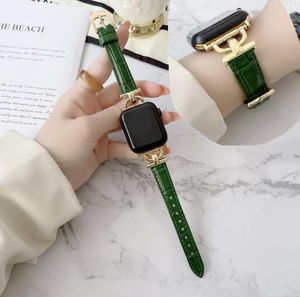 Luxury Slim Strap Gold Buckle For Apple Watch Band 45mm 42mm 38mm 40mm 44mm Iwatch 3 4 5 7 41mm Bands Metal Connector Brown Green 5417800