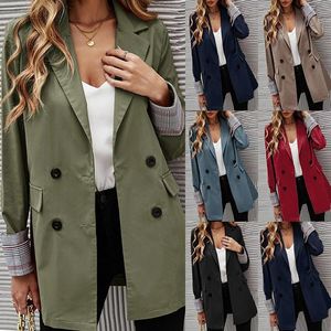 2023 Autumn/Winter New Style Stylish Loose fitting Suit Solid Neck Long Sleeve Mid length Coat Women