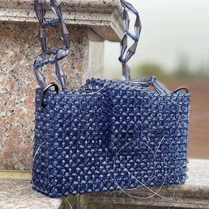 Evening Bags Ins Crystal Prussian Blue Shoulder Original Design Customized Handmade Beaded Bag High Sense Party Dinner Handbag