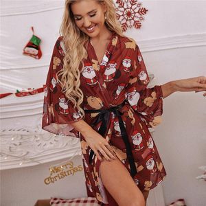 Indumenti da notte da donna Accappatoio estivo Griglia a rete Kimono natalizio Abito da notte sexy Regalo di Natale per le donne