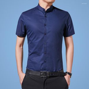 メンズドレスシャツ高品質男性韓国ファッションメンズ服コットンショートリーブメンズカジュアルビジネスシャツプラスサイズ5xl