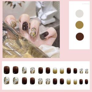 False unhas 24pcs Pressione curta em estilo doce FALSO Removível Removável Vestível Olive Green Artificial Salão de unhas DIY Arte com cola