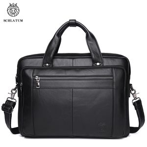 Briefcases SCHLATUM Genuine Leather Briefcase Men Business Luxury Crossbody Bag Fashion Cowhide Shoulder Messenger Handbag 156 Inches 230506