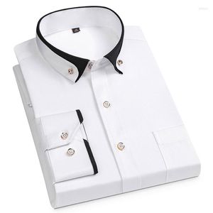 Camisas de vestido masculinas de manga longa de colarinho duplo da moda masculina, com negócios formal clássica, não ferro sólido azul-camisa preta azul