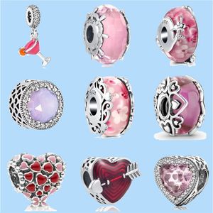 925 ciondoli perline in argento si adattano al fascino pandora ciondolano cuore rosso amore fiore rosa perla di vetro di Murano