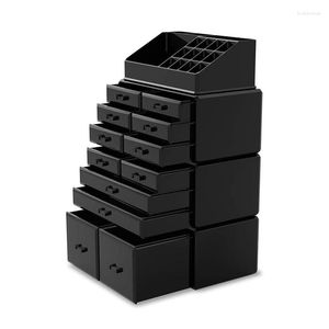 Caixas de armazenamento Organizador de escova de maquiagem preto gavetas cosméticas e caixa de exibição de jóias com 12