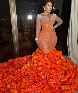 2023 maggio ASO EBI Orange Mermaid Adus di ballo in sequenza pace di pizzo Partito formale Secondo ricevimento di abbigliamento abiti da fidanzamento di compleanno abiti abito de soiree zj181