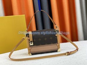 Fashion SIDE TRUNK handbags Soft case bag Classic brown flower shoulder bag Vintage style crossbody bags Designer bag Petite Malle box Zipper handbag M46358