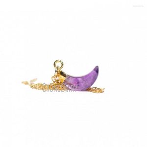 Pendant Necklaces NM42451 Purple Amethyst Moon Necklace February Birthstone Crescent Jewelry Healing Crystal Gold Plated