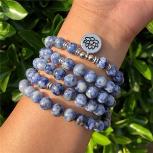 Charm Armband Natural Stone Blue Spot Jasper Sodalite Mala Armband Halsband Rund Pärla Crystal Reiki Healing Fashion Jewelry for Womencha