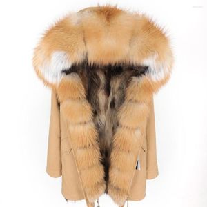 معاطف الخندق النسائي Maomaokong Winter Clothing Fur Big Twill Parker Medium and Long Section Coat Cleate Shice Sway