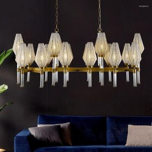 Pendant Lamps Postmodern Luxury Living Room Chandelier American Simple Copper Crystal Light Creative Club Villa Dining Table Long