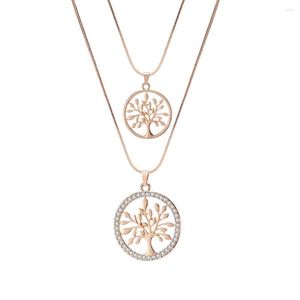 Pendanthalsband Dubbellager Tree of Life For Women Gold Sliver Color Crystal Necklace Fashion Jewel Christmas Gifts 2023