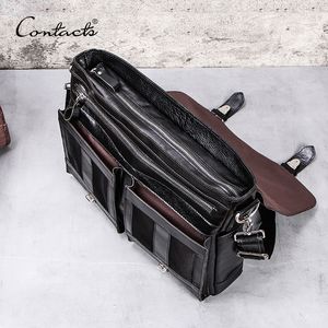 Aktentaschen CONTACT'S Herren-Aktentasche aus pflanzlichem Leder für Anwälte 13-Zoll-Laptop-Handtasche iPad Large Vintage Business Male Messenger Bag Schwarz 230506