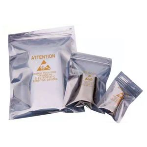 Silver Gray Mylar Foil Lock Anti Static Bag with Attention Printed Self Grip Seal Resealable Packaging ESD Pouches