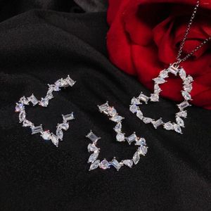 Kolye küpeler set trend sevimli aşk kalp beyaz kristal kolye kolyeler kadınlar için düğün düğün sevgililer günü hediye moda