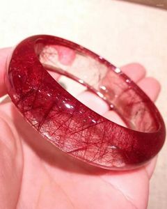 Bangle Genuine Brazil Natural Red Hair Rutilated Quartz Crystal Clear Bead Powerful Wealthy Women Rare 54mm