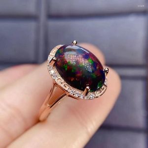 Cluster Rings Jewelry Natural Real Black Opal Simple Style Ring 10 14mm Gemstone 925 Sterling Silver