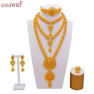 Pendant Necklaces Arabic Dubai Jewelry Set for Women Earrings Ethiopian African Long Chain Gold Color Necklace Wedding Bridal Gift 230506