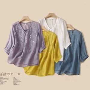 Women's Blouses Summer Elegant Fashion Pullovers For Women Cotton Linen Shirt Casual Embroidered Korean Top Shirts Blusas Mujer Q379