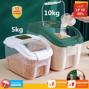 Organização 5kg 10kg recipiente de cozinha balde à prova de insetos caixa de arroz à prova de umidade grão selado jar armazenamento doméstico caixa de armazenamento de alimentos para cães de estimação