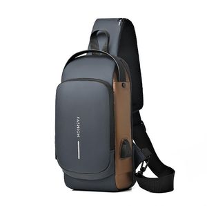 Bolsa de ombro de homens viagens de ombro ao ar livre Multifunction Oxford Male Crossbody Bag Casual Sling Chest Pack com porta de carregamento USB