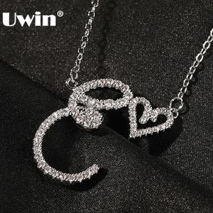 Pendant Necklaces UWIN Initial Cursive Letters with Heart Iced Out Necklace Fashion Jewelry Collier Lettre 230506