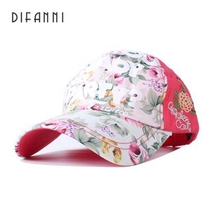 Caps de bola Difanni Fashion Print Feminino Floral Baseball Cap for Women Sun Hat Hat Sun Summer Cotton Snapback Flowerball