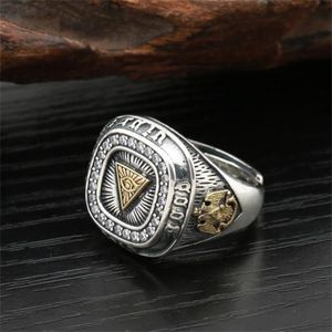 Antique Retro Silver Free Mason Masonic Ring ancient Freemasonry Eye Jewelry for men women adjustable Size