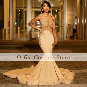 Women Formal Evening Occasion Dresses For Women Appliques Champagne Dress for Prom African Mermaid Gala Party Gowns