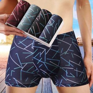 Underpants 4Pcs/Set Men's Boxer Shorts Cotton Panties Soft Letter Geometric Line Underwear For Male Sexy Large Size L-4XL