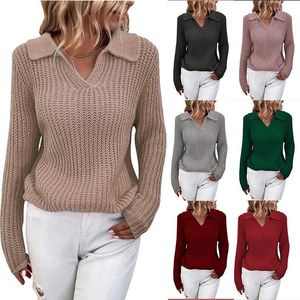 2023 herbst/Winter Neue Pullover Revers Solide Fit Rundhals Gestrickte Pullover für Frauen